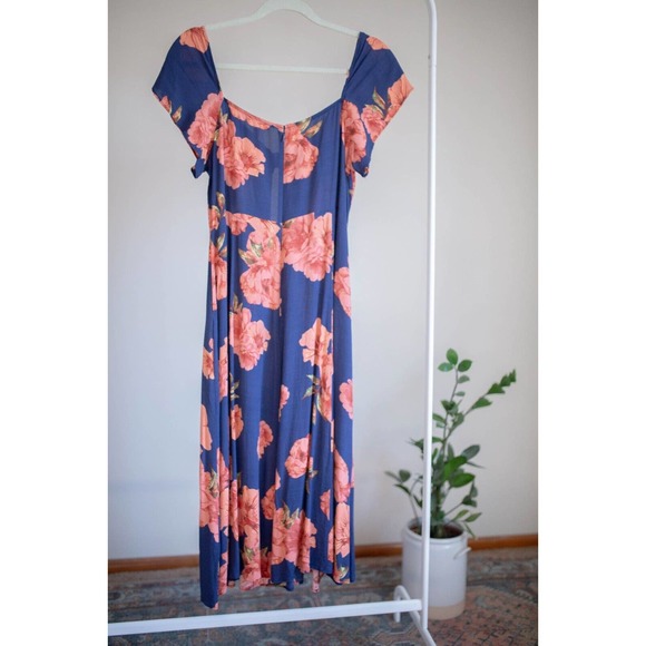 Nordstrom LEITH Navy Red Floral Square Neck Cut Out Midi Dress SZ L - Picture 10 of 11
